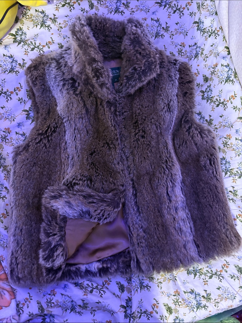 Lauren Ralph Lauren Plush Faux Fur Teddy Vest in Taupe